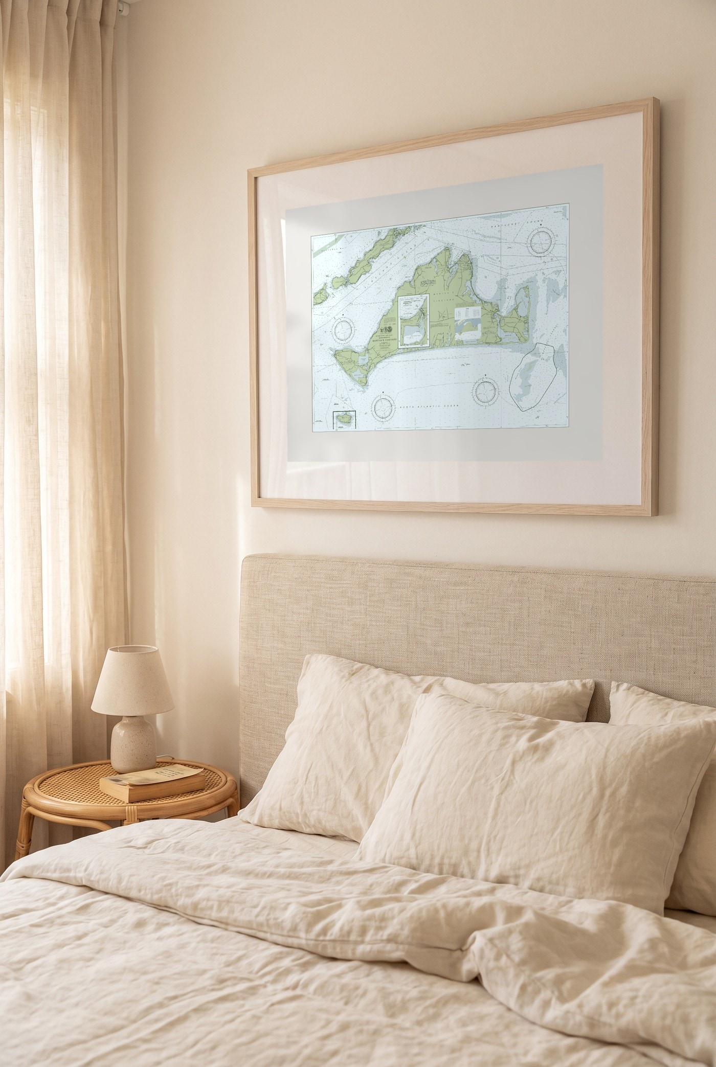 Martha's Vineyard nautical chart in Regatta, framed on a wall