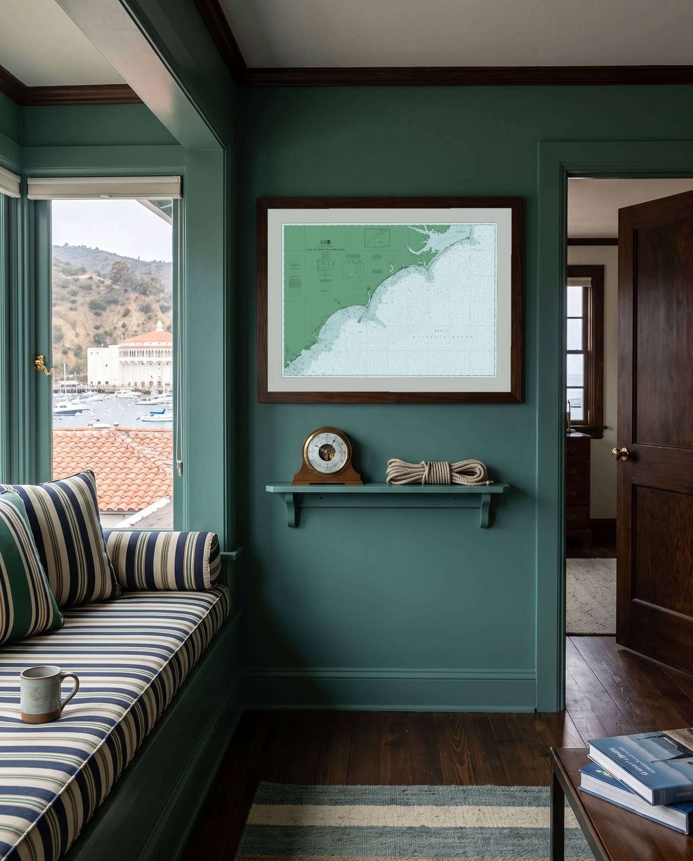 Cape Hatteras to Charleston nautical chart in Salt Marsh, framed on a wall